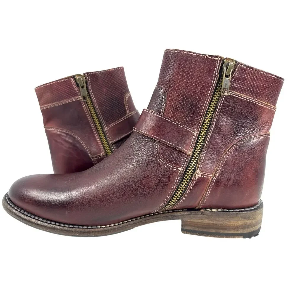 Bed Stu Becca Ankle Boots Double Zip Scarlet Leather Vibram Sole